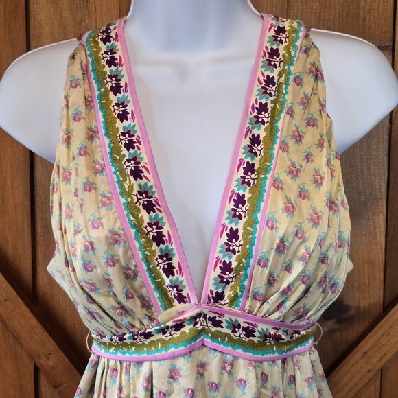 Mixit Midi Dress Womens 16 Multicolor Boho Paisley Floral Empire Waist Indie Y2K - Picture 4 of 13